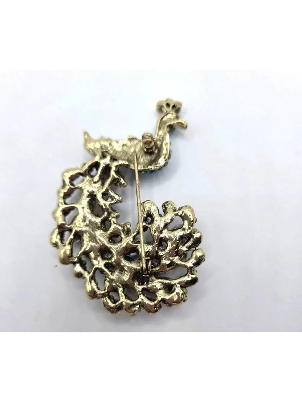 Multicolor Rhinestone Peacock Brooch  With Gold-Tone Metal Design